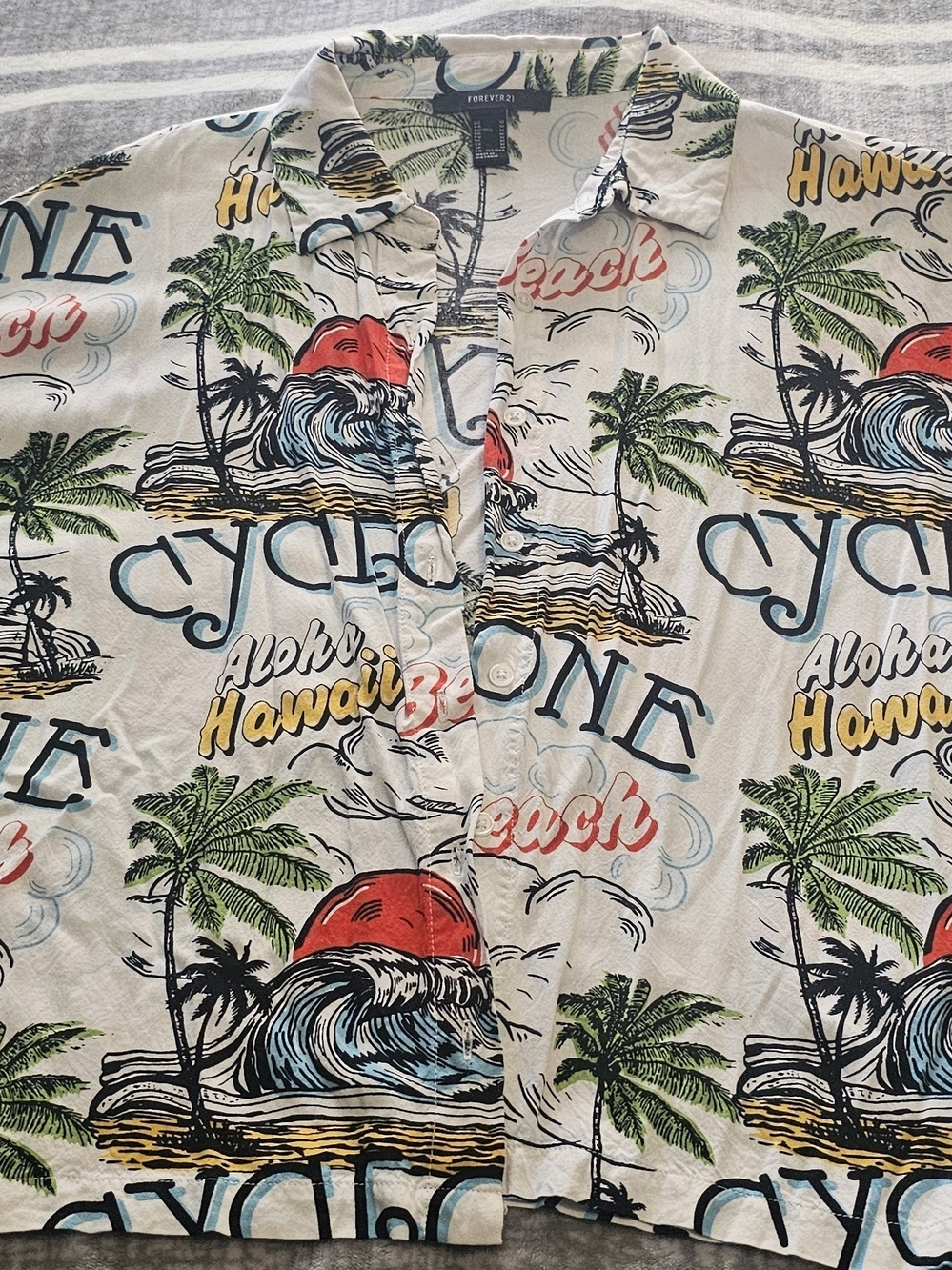 Forever 21 White Hawaiian Button-Down Shirt with Red, Green and Blue Print